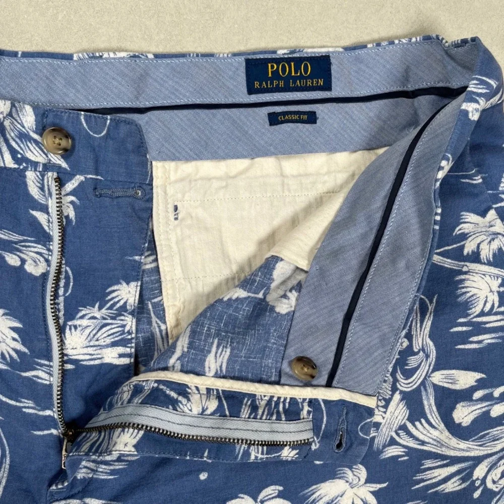 Polo Ralph Lauren Shorts Men 42 Blue Marlin Sailboat Nautical Linen Blend Preppy